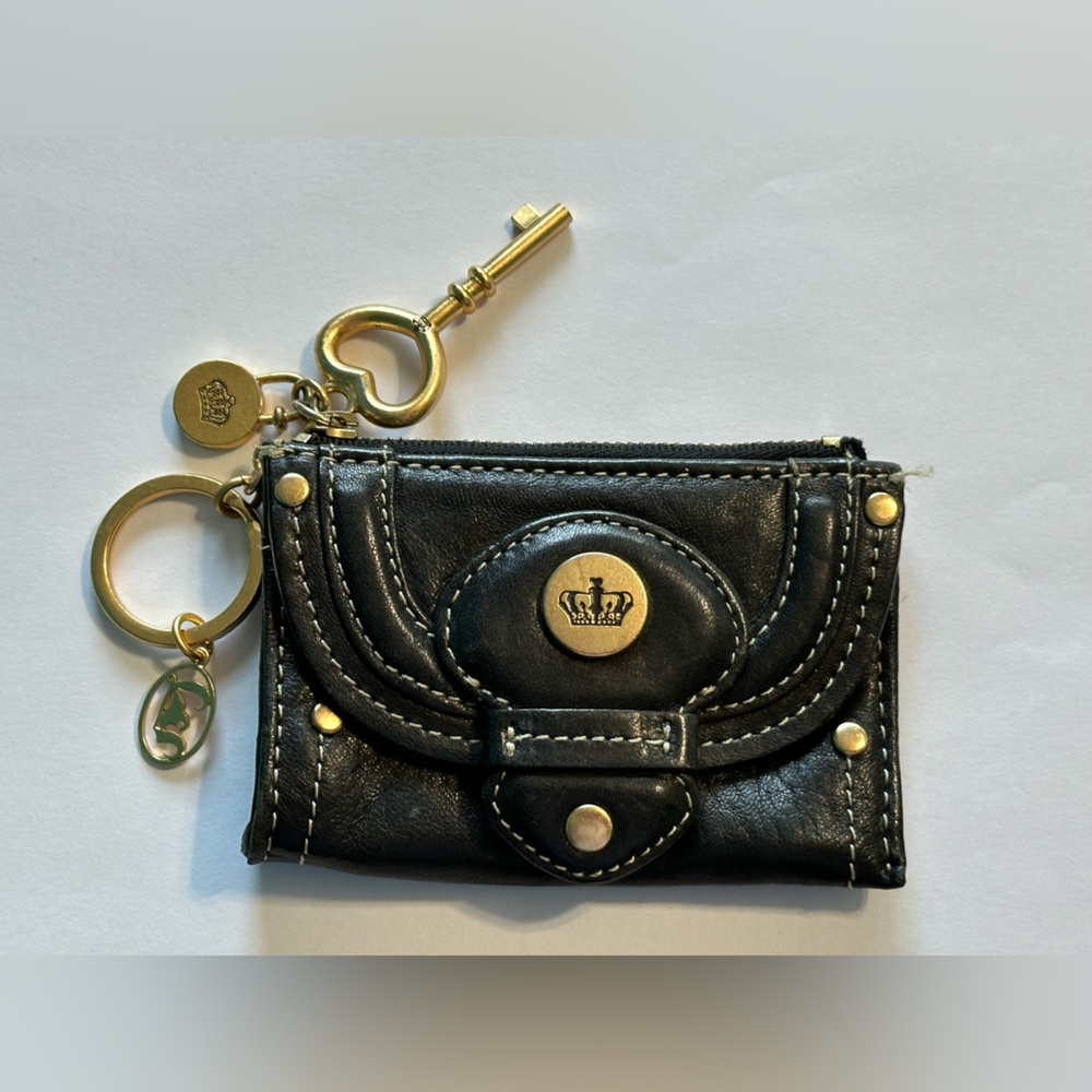 Juicy Couture Vintage Black Leather Keychain Charm Coin Purse Gold Accents - Picture 13 of 13